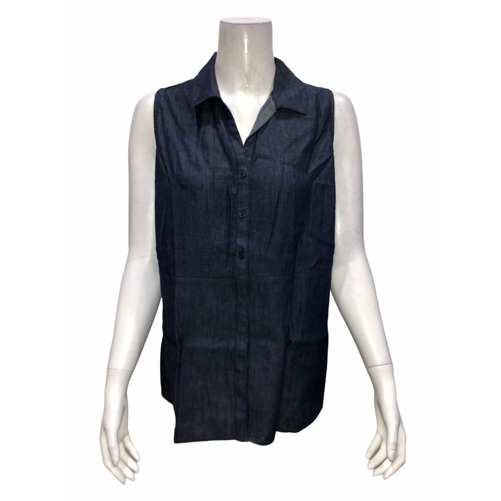 Kelly by Clinton Kelly Button Front Sleeveless Denim Top Dark Rinse Size 16